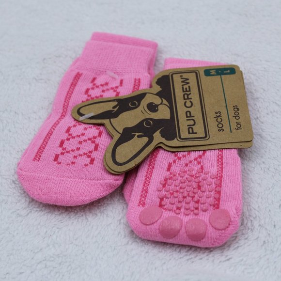 Pup Crew Dog Pet Socks Non-Skid Cable Knit Pink Medium Large - Picture 1 of 2